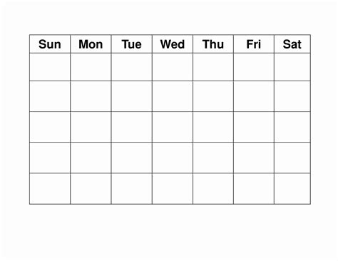 Blank Monday Through Friday Calendar